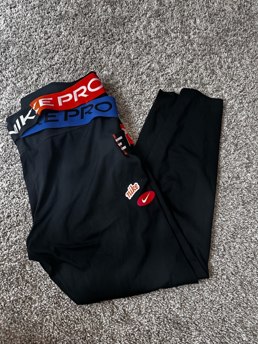 Nike Black Leggings with Red and Blue Elastic Waistband